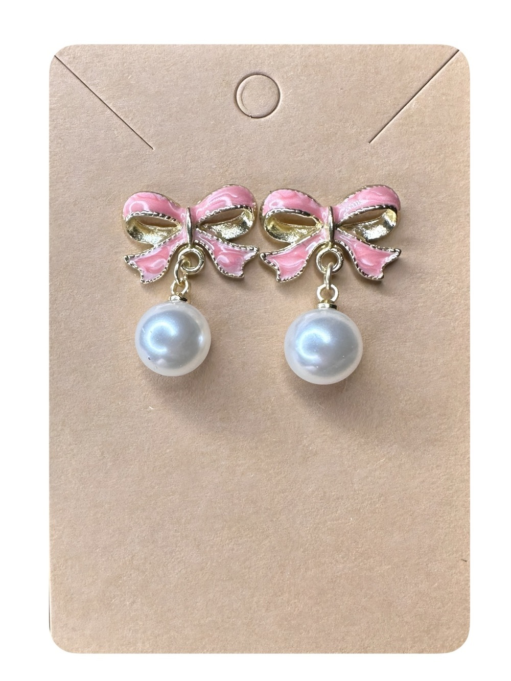 5/$25 😻 Pink Bow Pearl Drop Earrings